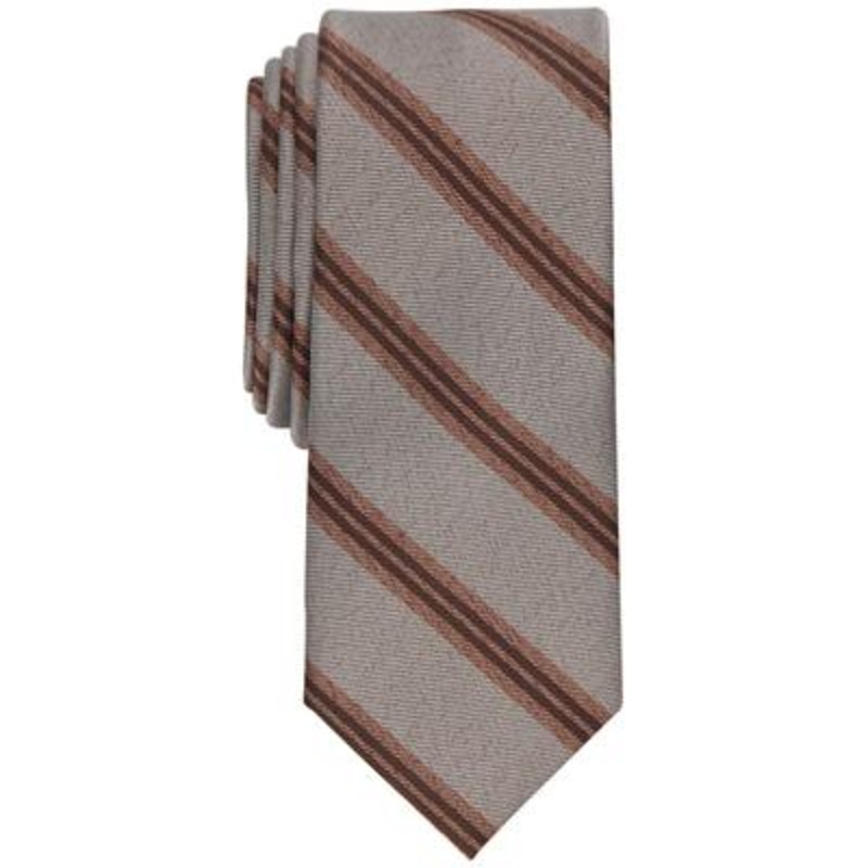 Bar III Mens Rex Stripe Tie Taupe One Size Necktie