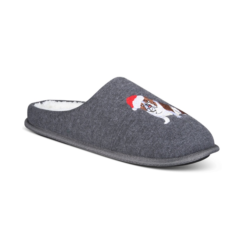 Club Room Men's Jake Christmas Dog Slippers Charcoal Grey Medium 8 - 9