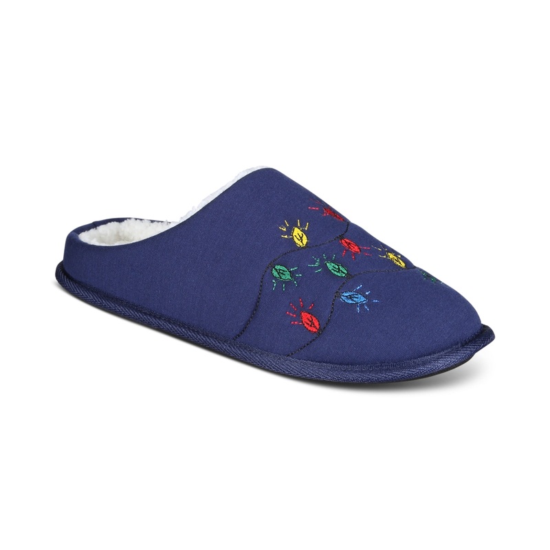 Club Room Men's Jake Slippers Holiday Lights Navy Blue Large 10 - 11