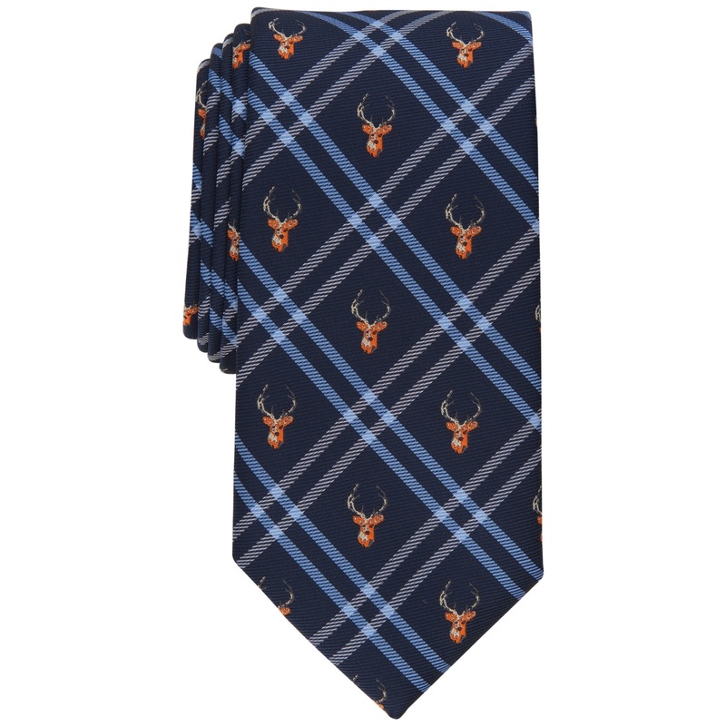 Club Room Men's Necktie Navy Blue Park Plaid Tie OS