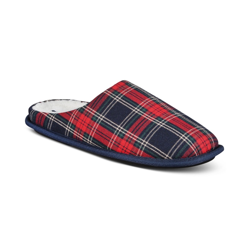 Club Room Men's Red Plaid Slip On Slippers Size Small 6 - 7