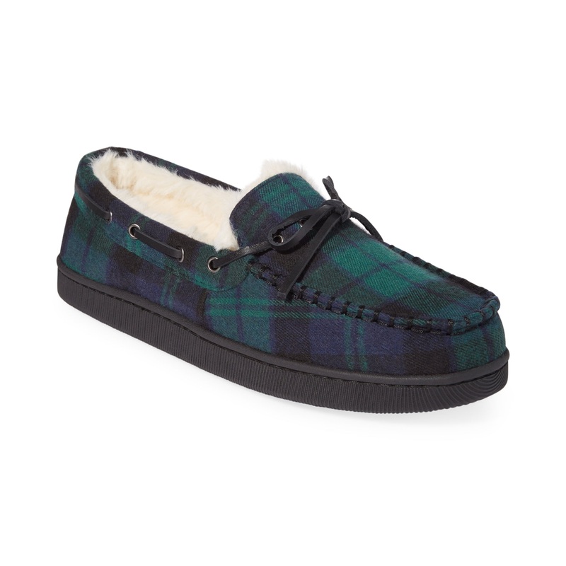 Club Room Mens Moccasin Slippers Green Blue Plaid Large 10 - 11