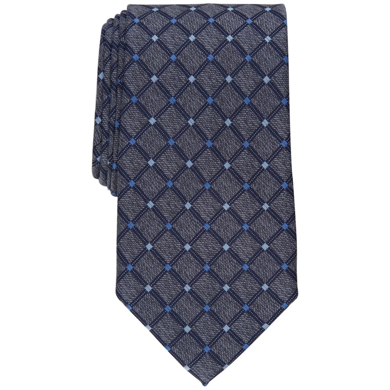 Club Room Mens Stanton Grid Tie Charcoal Grey One Size Necktie