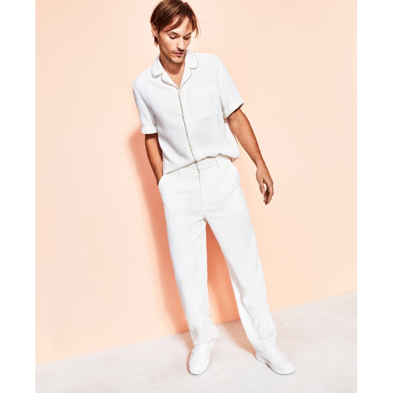 ROYALTY BY MALUMA Men's Pleated Cuffed Trousers Antique White Small