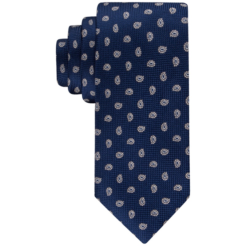 Tommy Hilfiger Mens Classic Paisley Pine Tie  Oxford Navy Taupe OSUS