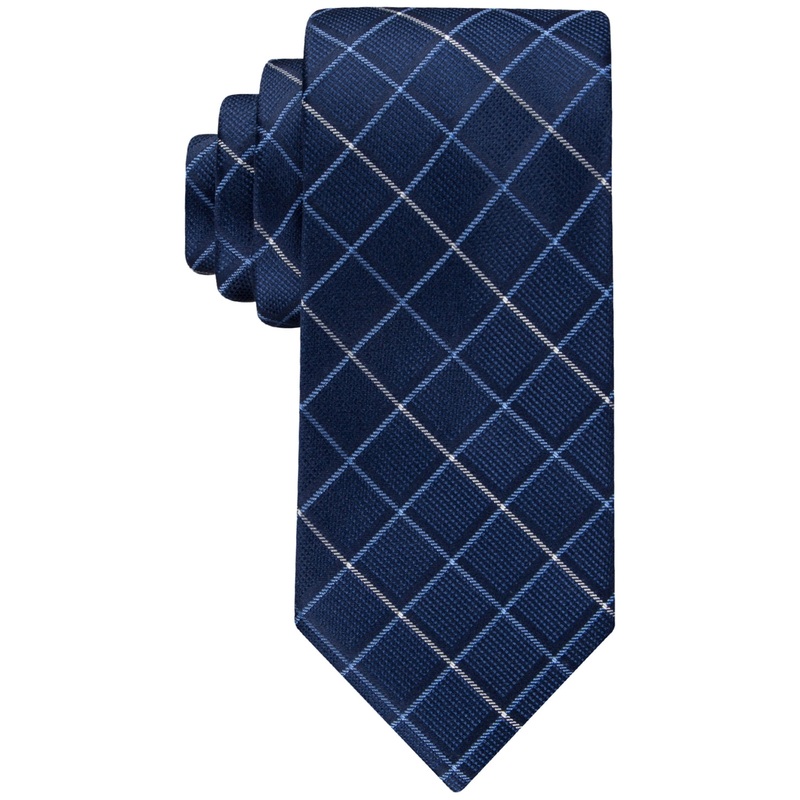 Tommy Hilfiger Mens Classic Shadow Grid Tie  Navy Blue One Size Necktie