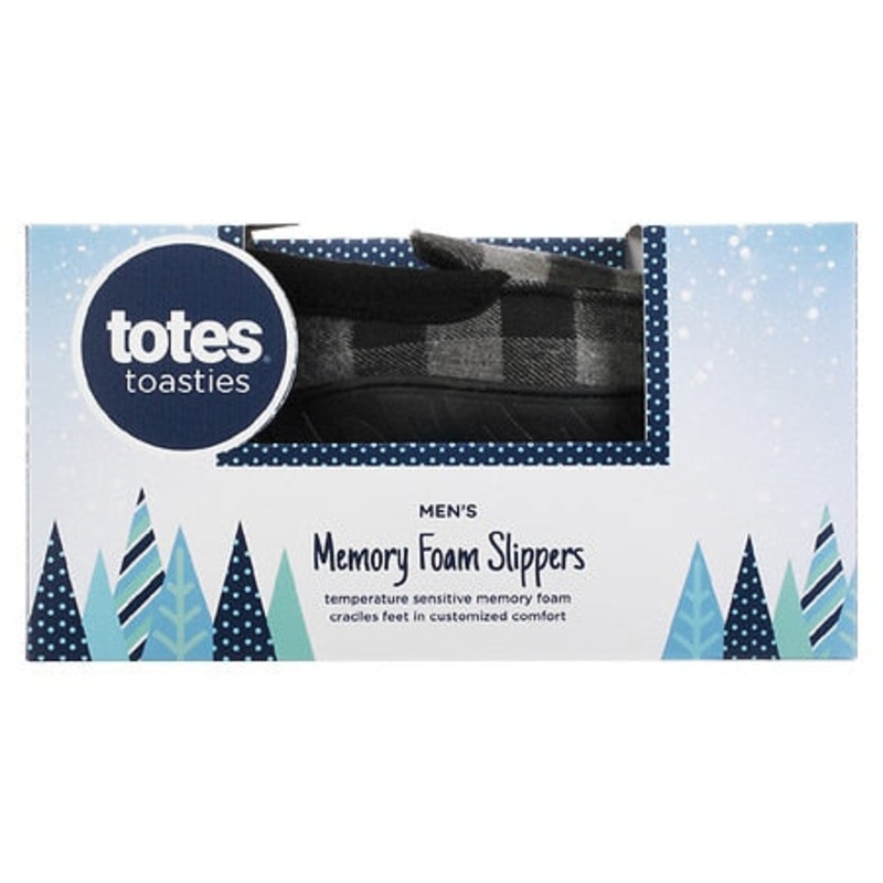 Totes Mens Buffalo Plaid Memory Foam Black Loafers Slippers XL 11 - 12