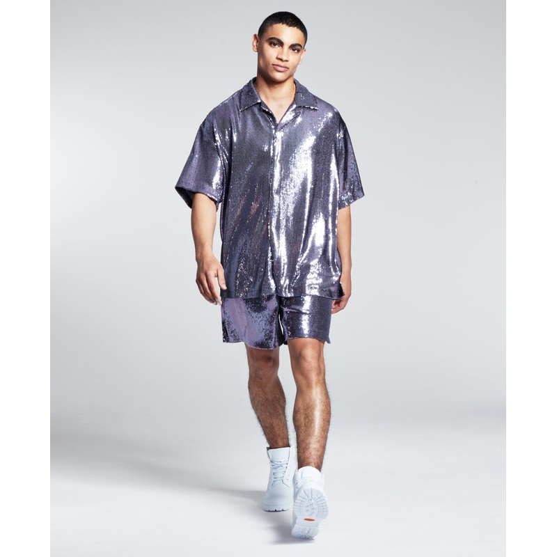 5:31 by JEROME Lamaar Men's Regular-Fit Sequin Camp Shirt XL Purple