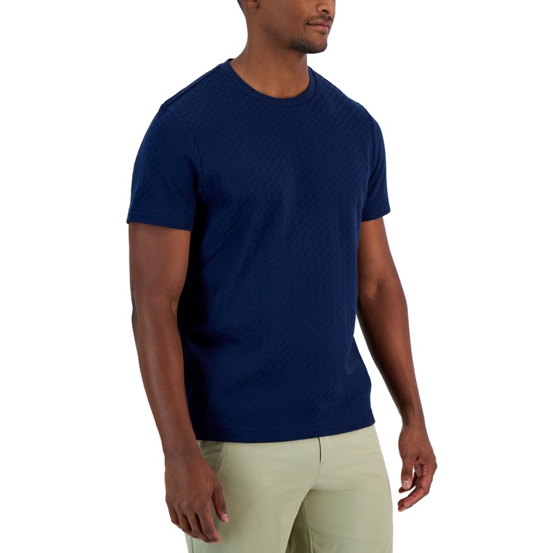 Alfani Men's Core Jacquard Short Sleeve Crewneck T-Shirt Neo Navy Small