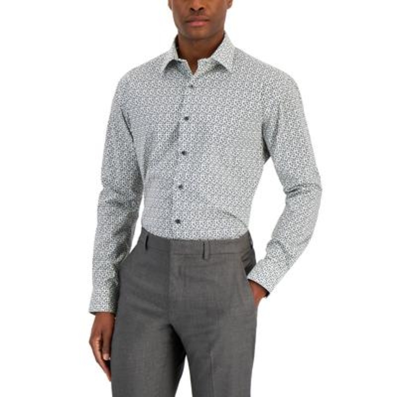 Alfani Mens Button Down Dress Shirt White Mint 17 17 1/2 36 37