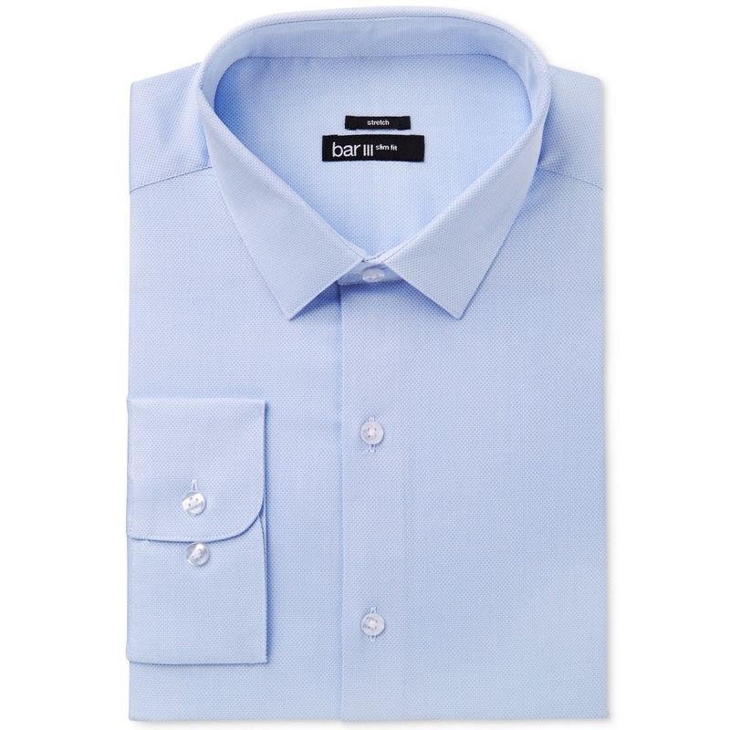 Bar III Men's Slim Fit Stretch Button Down Dress Shirt Light Blue Medium