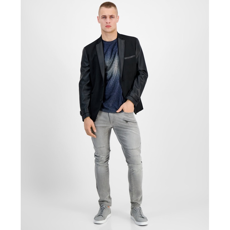 Inc International Concepts Mens Slim-Fit Sport Coat Mixed-Media Blazer XL Black