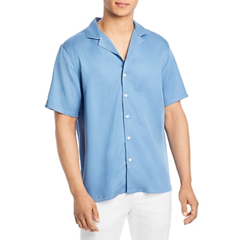The Mens Store   Solid Button Down Camp Shirt Blue Large