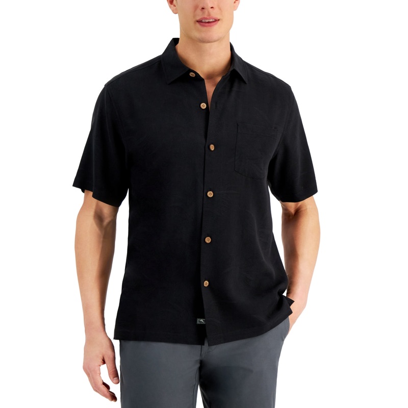 Tommy Bahama Men's Lush Palms Printed Short Sleeve Button Down Shirt Black Small