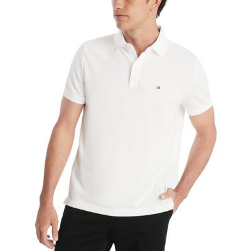 Tommy Hilfiger Men's Custom Fit Ivy Short Sleeve Polo Shirt White Small