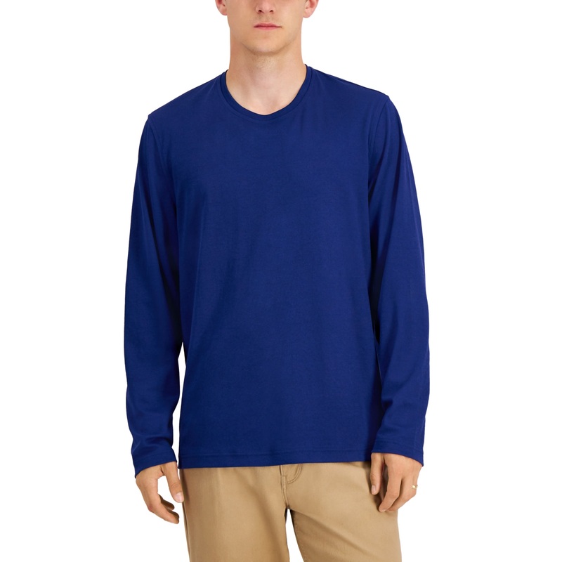 ALFANI Men's Long Sleeve Supima Crewneck T-Shirt Blue Medium