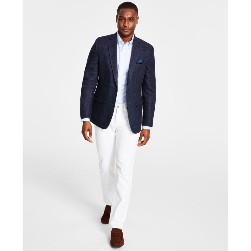 Bar III Men's Slim Fit Windowpane Sport Coat Navy Blue 42L