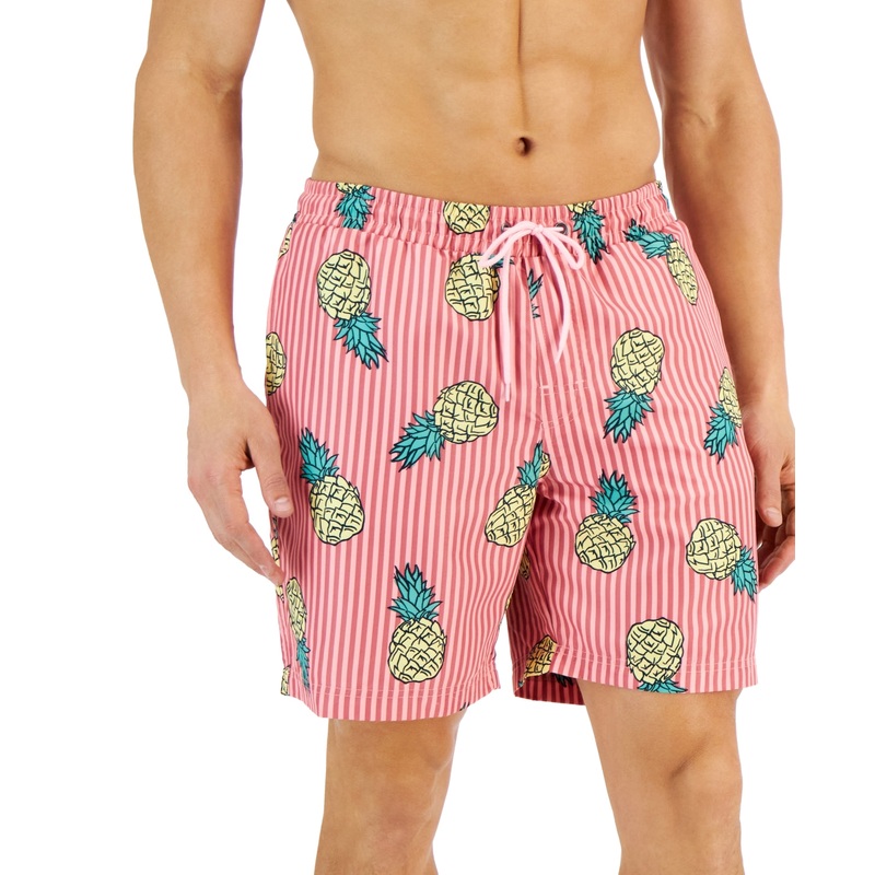 CLUB ROOM Men's Pineapple Stripes Swim Trunks Pink Large
