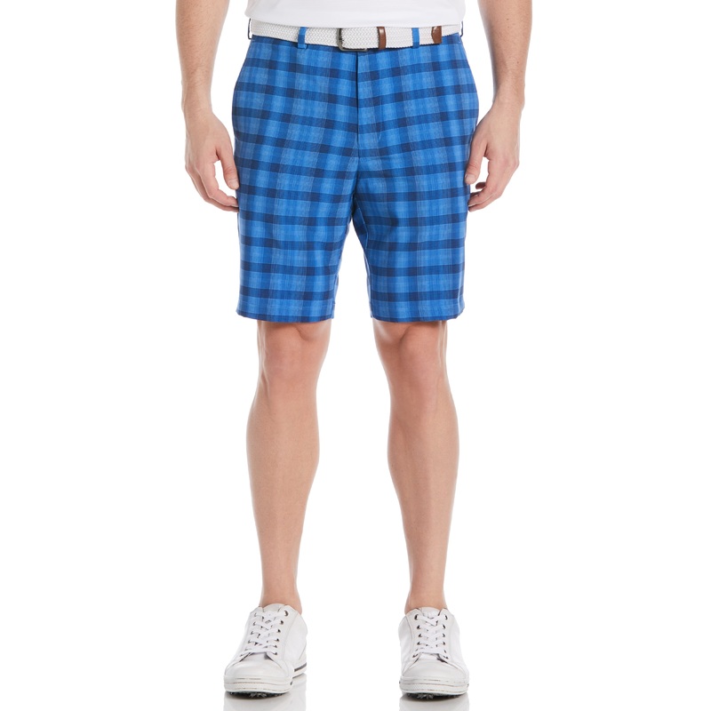 PGA TOUR Men's Moisture-Wicking Stretch Shadow Plaid 9" Golf Shorts Blue 32