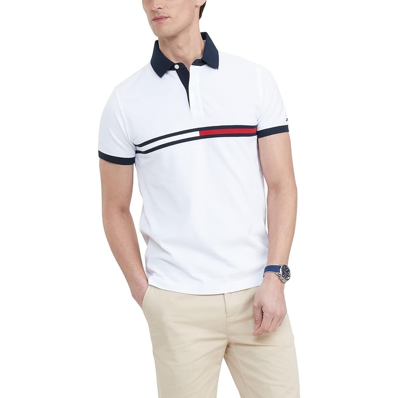 Tommy Hilfiger Men's Short Sleeve Cotton Pique Flag Graphic Polo Shirt Medium
