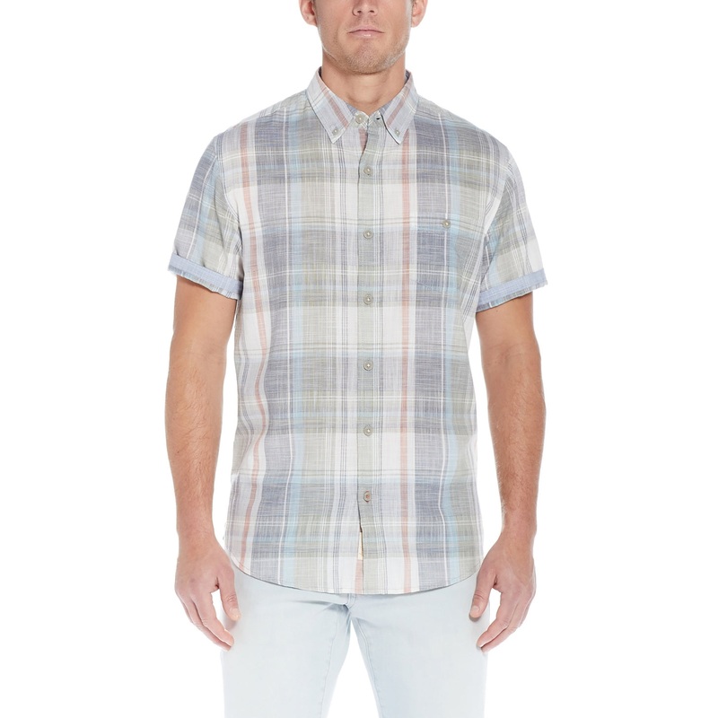 WEATHERPROOF VINTAGE Men's Linen Cotton Short Sleeve Button Down Shirt Grey Small