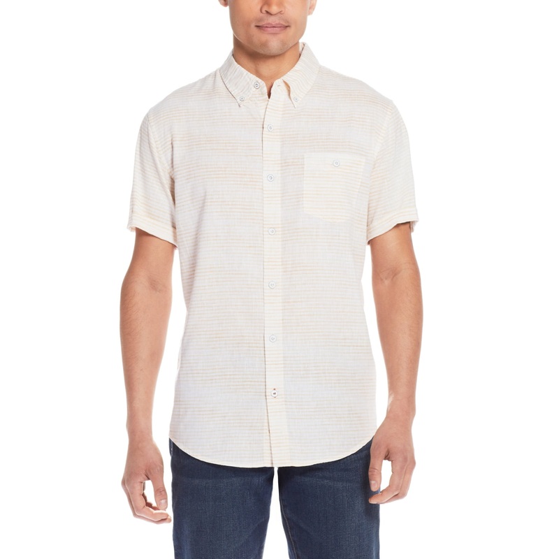WEATHERPROOF VINTAGE Men's Linen Cotton Striped Button Down Shirt White Small