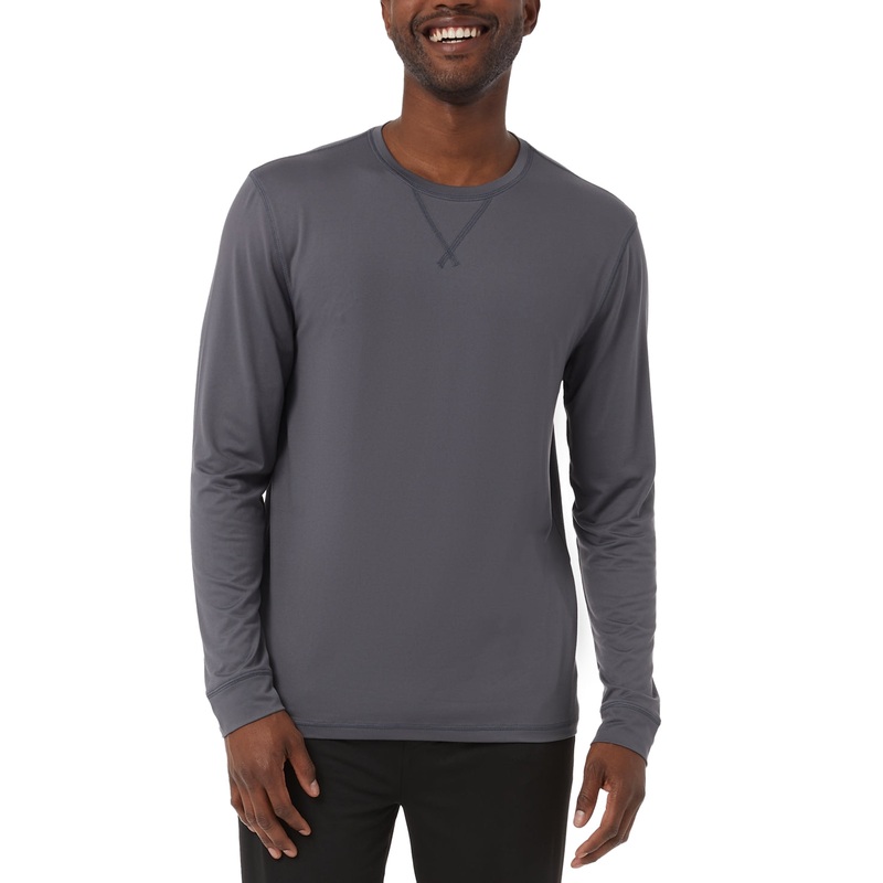32 Degrees Men's Crewneck Long-Sleeve Pajama Shirt Charcoal Grey Large