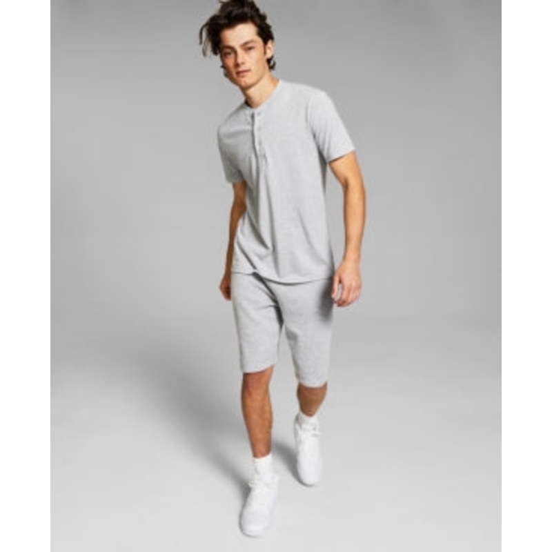 AND NOW THIS Mens Short Sleeve Henley T-Shirt Light Grey Medium