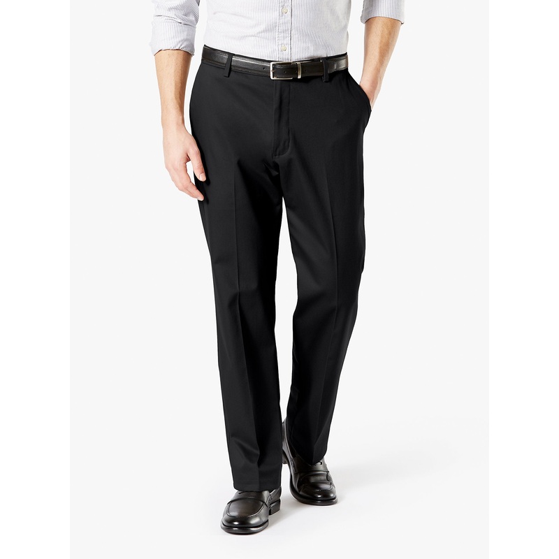 Dockers Mens Signature Lux Straight Fit Flat Front Khaki Pants Black 48 x 32