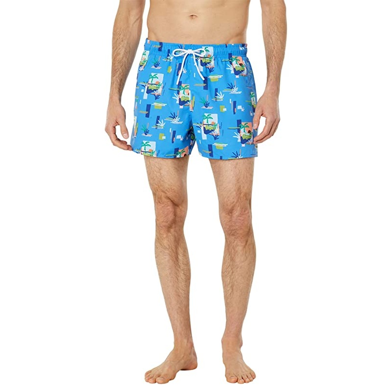 Lacoste Men's Palm Print Swim Trunks Blue Small