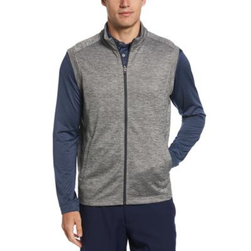 PGA TOUR Mens Abstract Textured Full-Zip Golf Vest Large Grey Heather