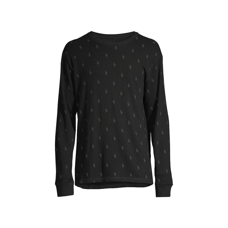 Polo Ralph Lauren Men's Waffle-Knit Long Sleeve Polo Shirt Black Grey XL