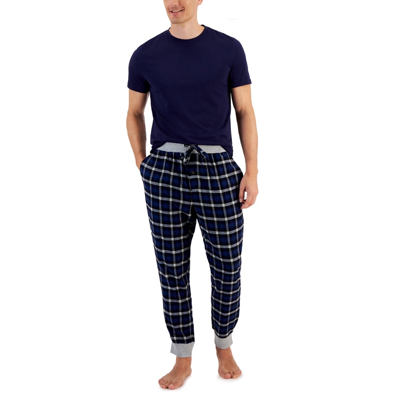 Club Room Mens 2PC Pajama Set Short Sleeve Shirt Navy Blue White Medium