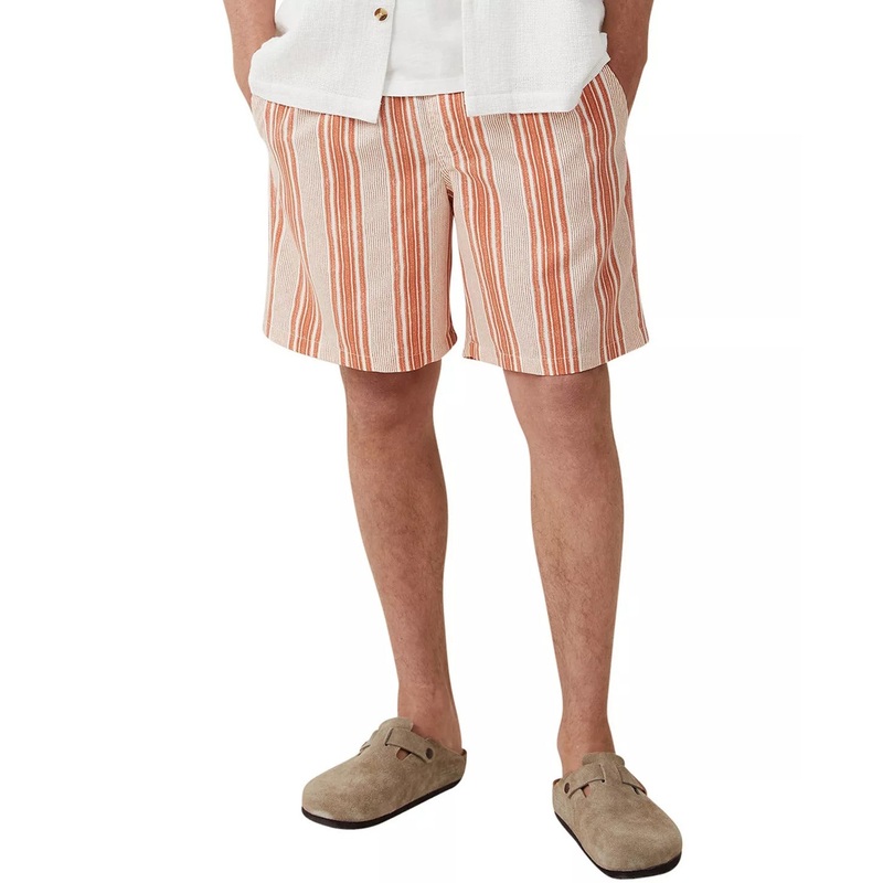 COTTON ON Men's Kahuna Relaxed Fit Shorts XL Orange Striped