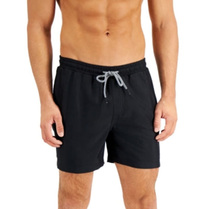 INC INTERNATIONAL CONCEPTS Mens Regular-Fit Solid 5" Swim Trunks Black Large