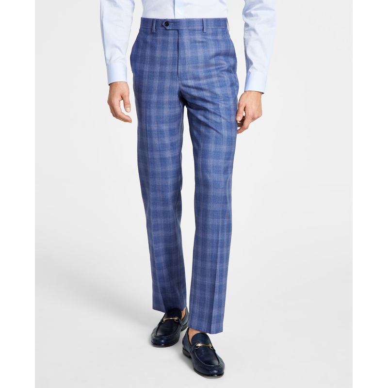Ralph Lauren Mens Classic-Fit UltraFlex Blue Plaid Pants 44 x 30