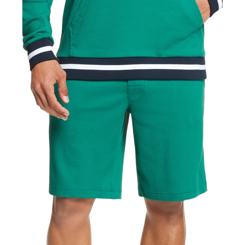 Tommy Hilfiger Men's Ribbed Striped Trim Lounge Sleep Shorts Green Medium