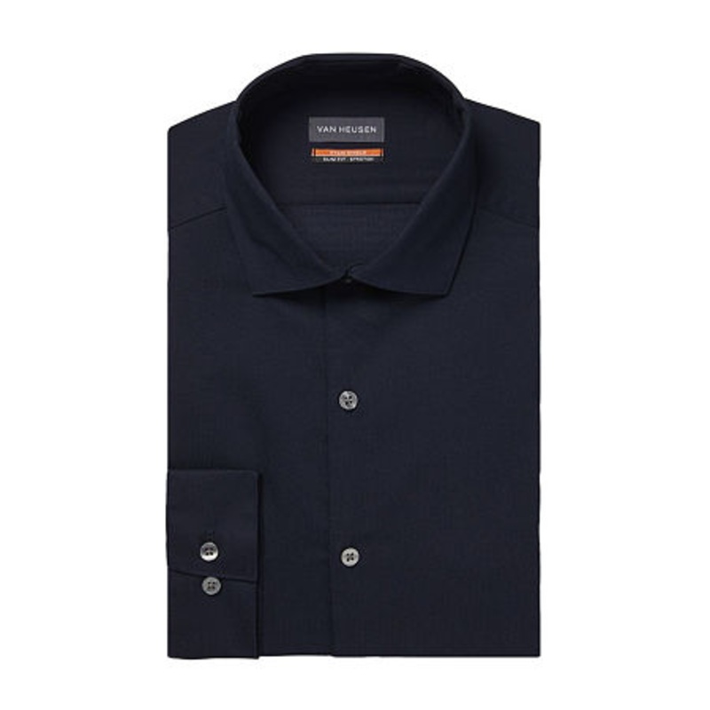 Van Heusen Mens Regular Fit Navy Blue Button Down Dress Shirt 15-15.5 / 32-33