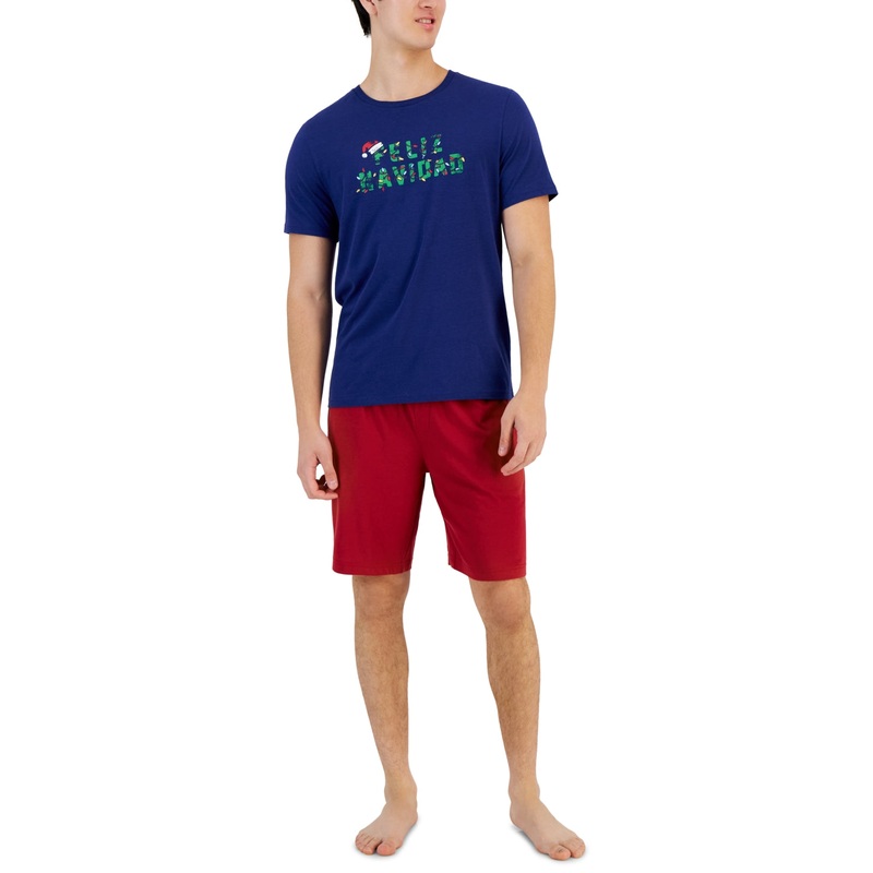 Club Room Men's 2-Pc. Short Sleeve T Shirt  Pajama Shorts Set  Red Blue Medium