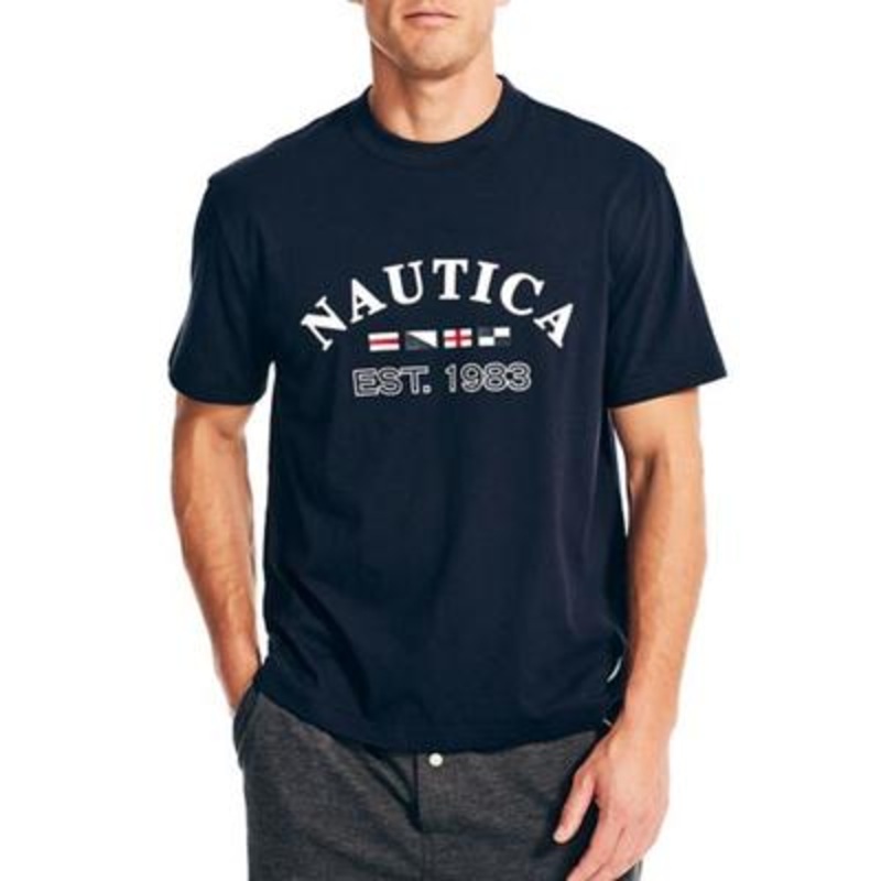 Nautica Mens Logo Graphic Crewneck Short Sleeve Sleep T Shirt Navy Blue Large