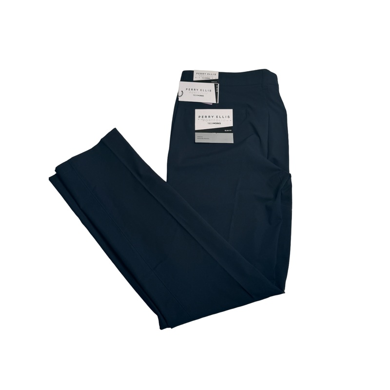 Perry Ellis Portfolio Mens Slim-Fit Solid Stretch Pants Dark Blue 33 x 32