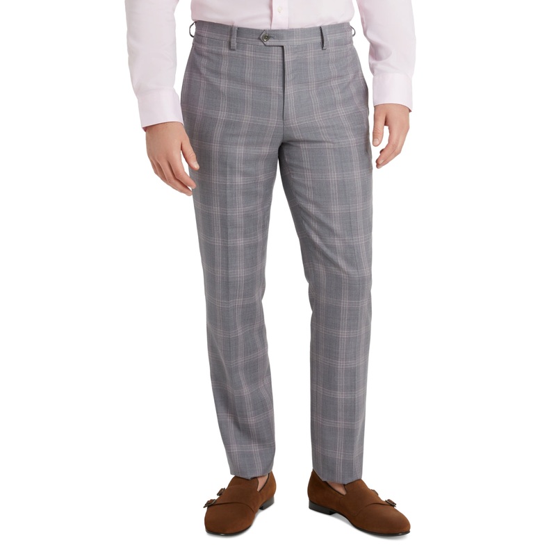 Tallia Mens Slim-Fit Plaid Wool Dress Pants Grey Pink 30 x 30