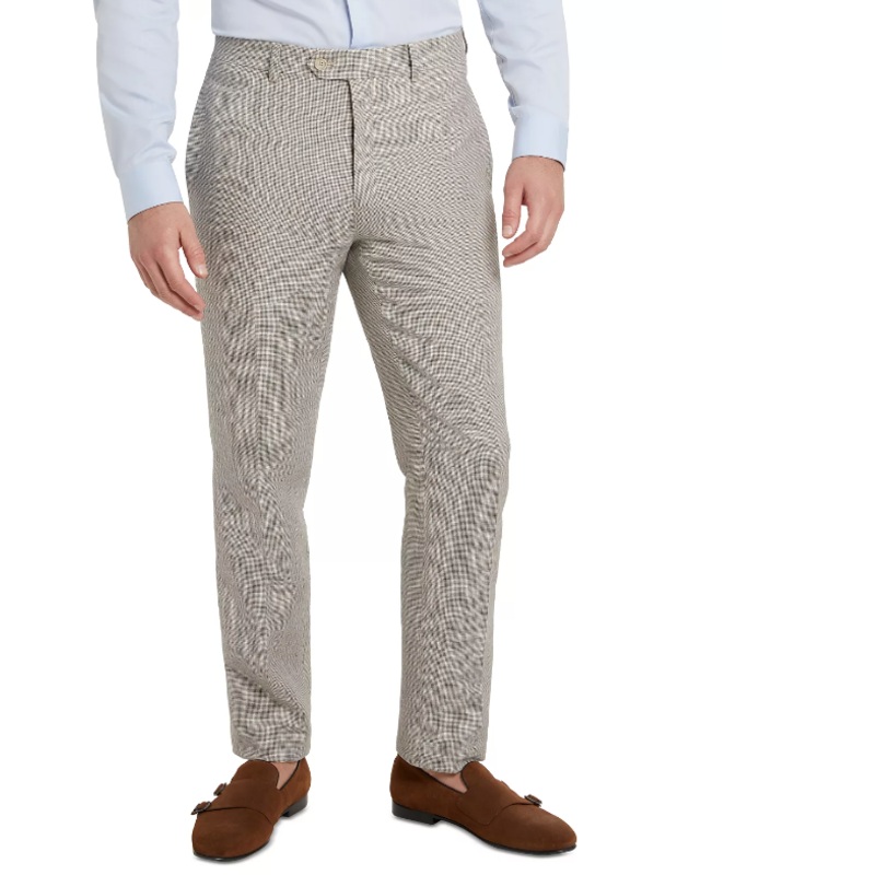 Tallia Mens Slim-Fit Tan Houndstooth Dress Pants 30 x 32