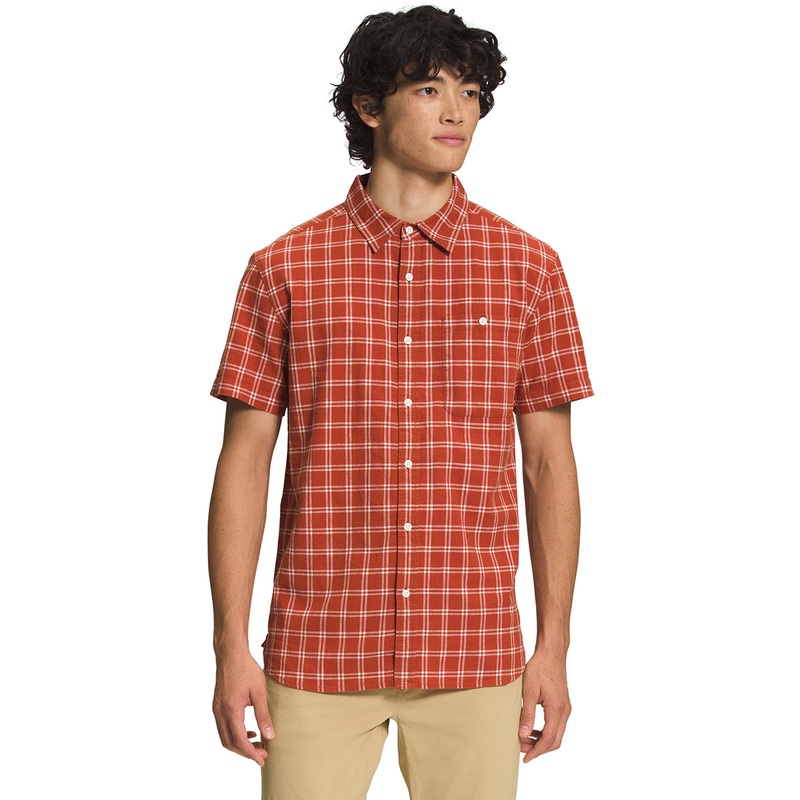 The North Face Mens Loghill Short Sleeve Button Down Plaid Shirt Bronze XL