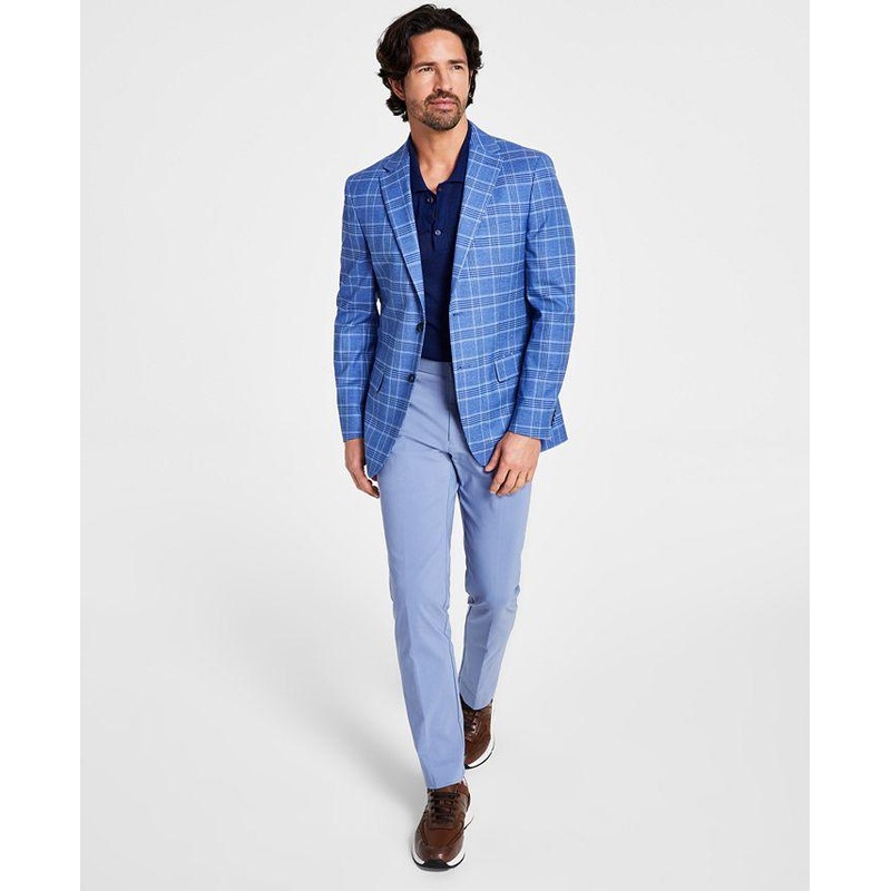 Tommy Hilfiger Mens Blue Check Modern-Fit Sport Coat 44L