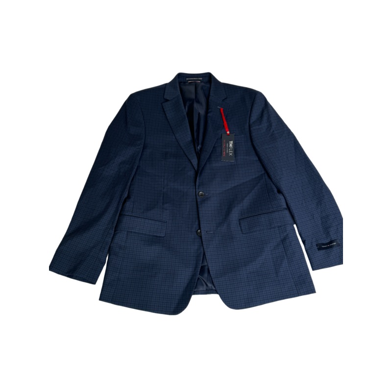 Tommy Hilfiger Mens Modern Fit Sport Coat Blazer 40R Navy Blue Plaid Check Wool