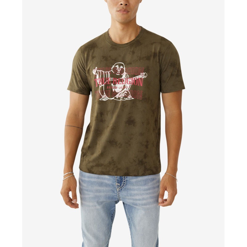 True Religion Men's Short Sleeves Buddha Tie Dye T Shirt Small Green