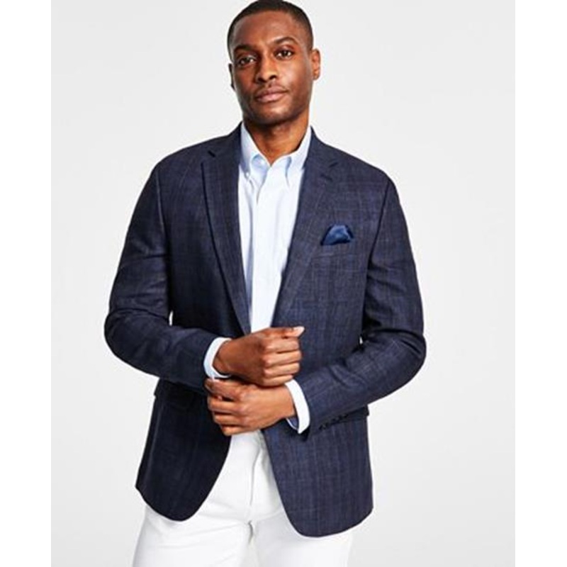 Bar III Mens Slim Fit Windowpane Sport Coat Navy  44R
