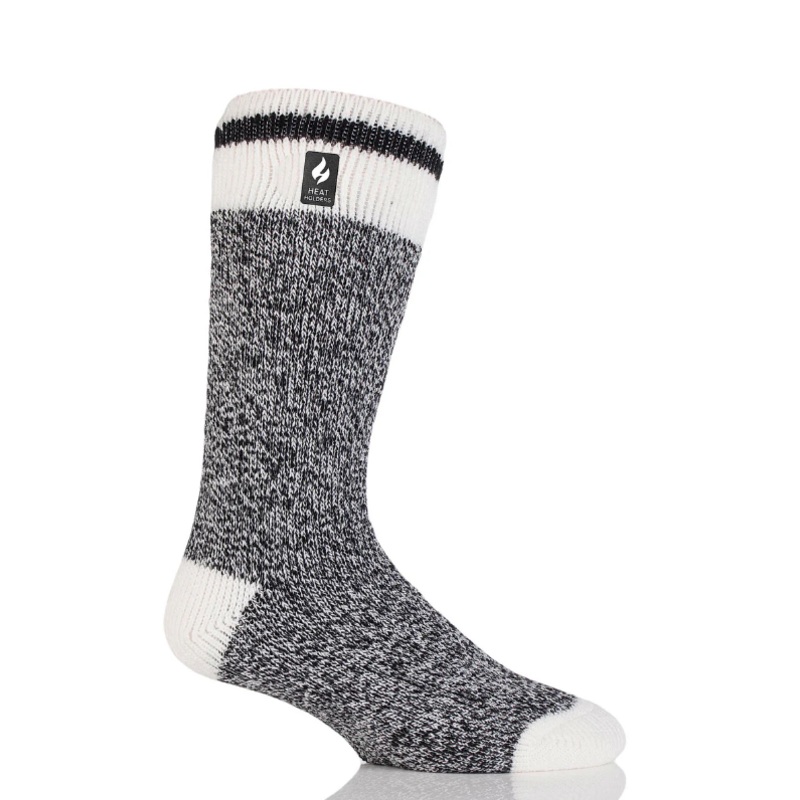 Heat Holders Mens Jeffrey Knit Brushed Inner Thermal Socks Size 7 - 12 Black White