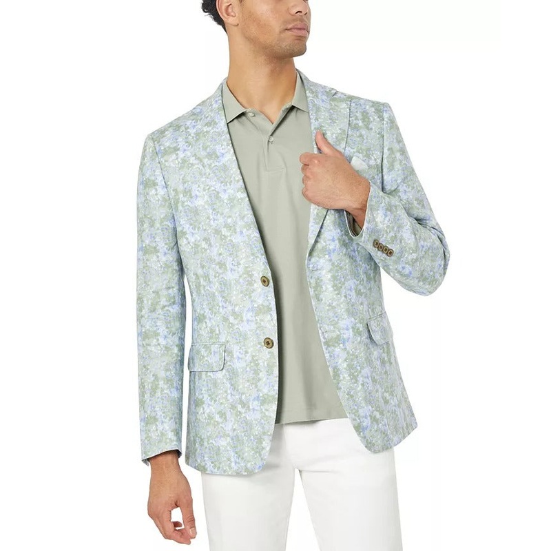 Tallia Men's Slim-Fit Patterned Linen Sport Coat 48L Blue Green